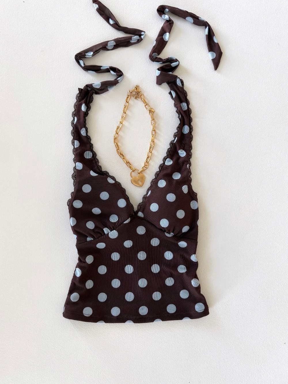 Polka dot haltel top brow